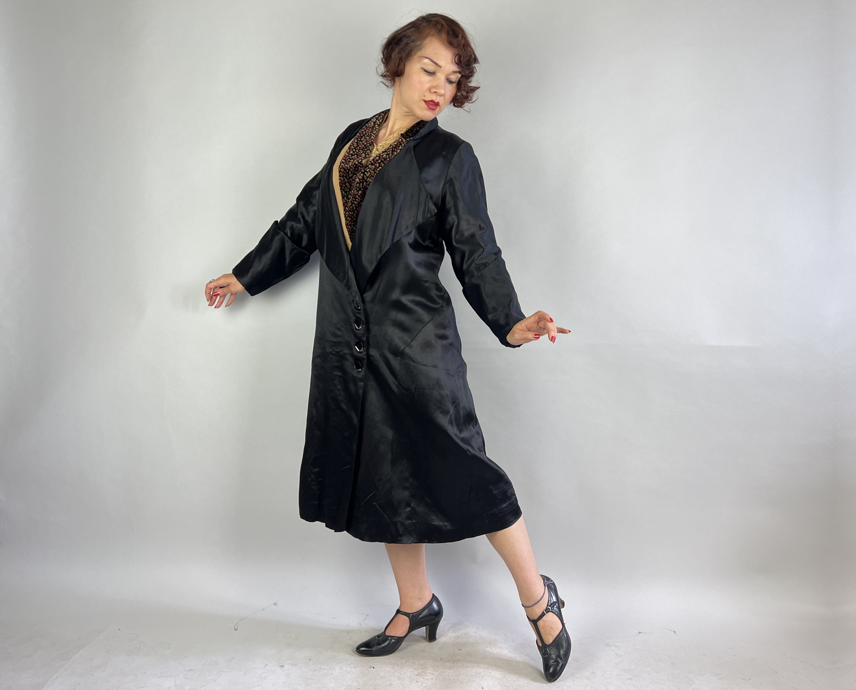 1920s Deco Decadence Duster Coat | Vintage 20s Black Silk 1920s Deco Decadence Duster Coat | Vintage 20s Black Silk