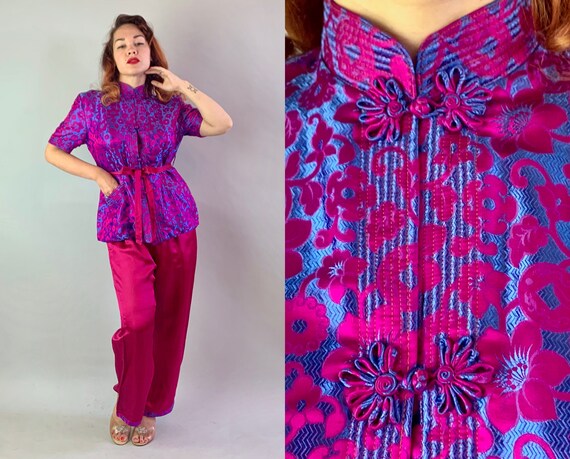 1940s Two Tone Lounge Set | Vintage 40s Hot Fuchsi