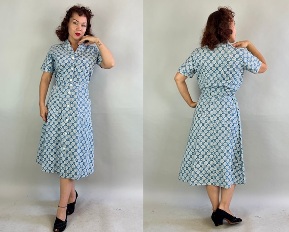 1940s Hypnotic Hexagons Dress | Vintage 40s Blue … - image 9