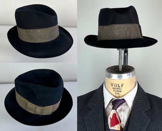 1920s Boardwalk Empire Borsalino | Vintage 20s Soft Black Italian Beaver Felt Fedora Hat w/Flecked Antique Grosgrain Band | Size 7 Medium US