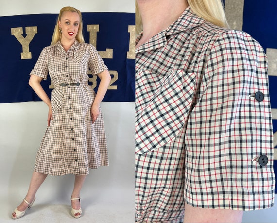 1940s Ambitious Adele Day Dress Vintage 40s Cotton 