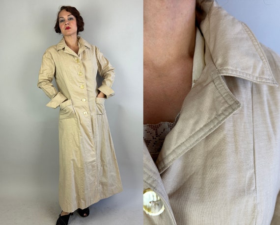 1910s Get Ready to Drive Duster Coat | Vintage Antique Teens Ivory Heavy Linen Motoring Jacket Frock Overcoat with Pockets | Medium Large