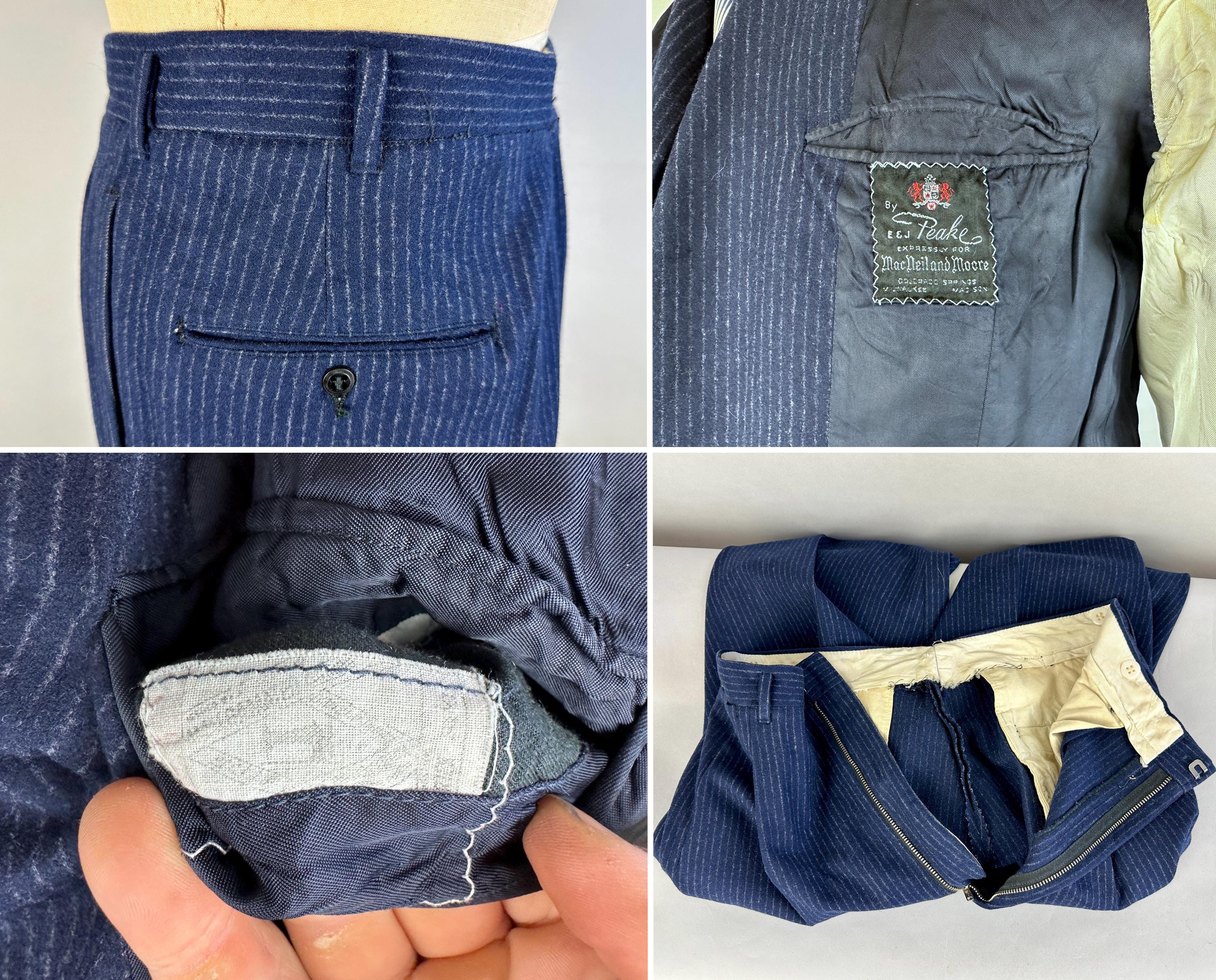 1950s Peake Style Pinstripe Suit | Vintage 50s Midnight Blue Wool