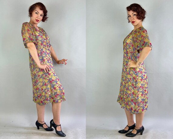 1930s Gatsby Garden Frock | Vintage 30s Yellow Wh… - image 7