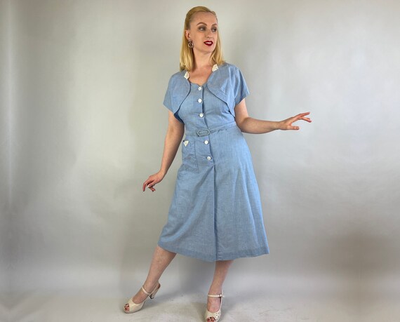 1940s Sunshine Sky Dress Set | Vintage 40s Light … - image 8
