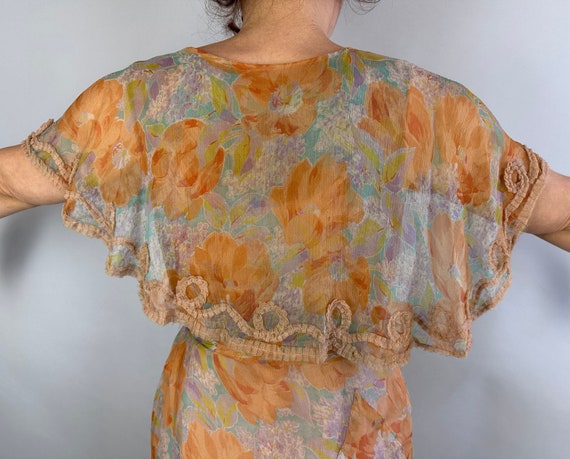 1930s Gatsby Garden Gown | Vintage 30s Orange Blu… - image 9