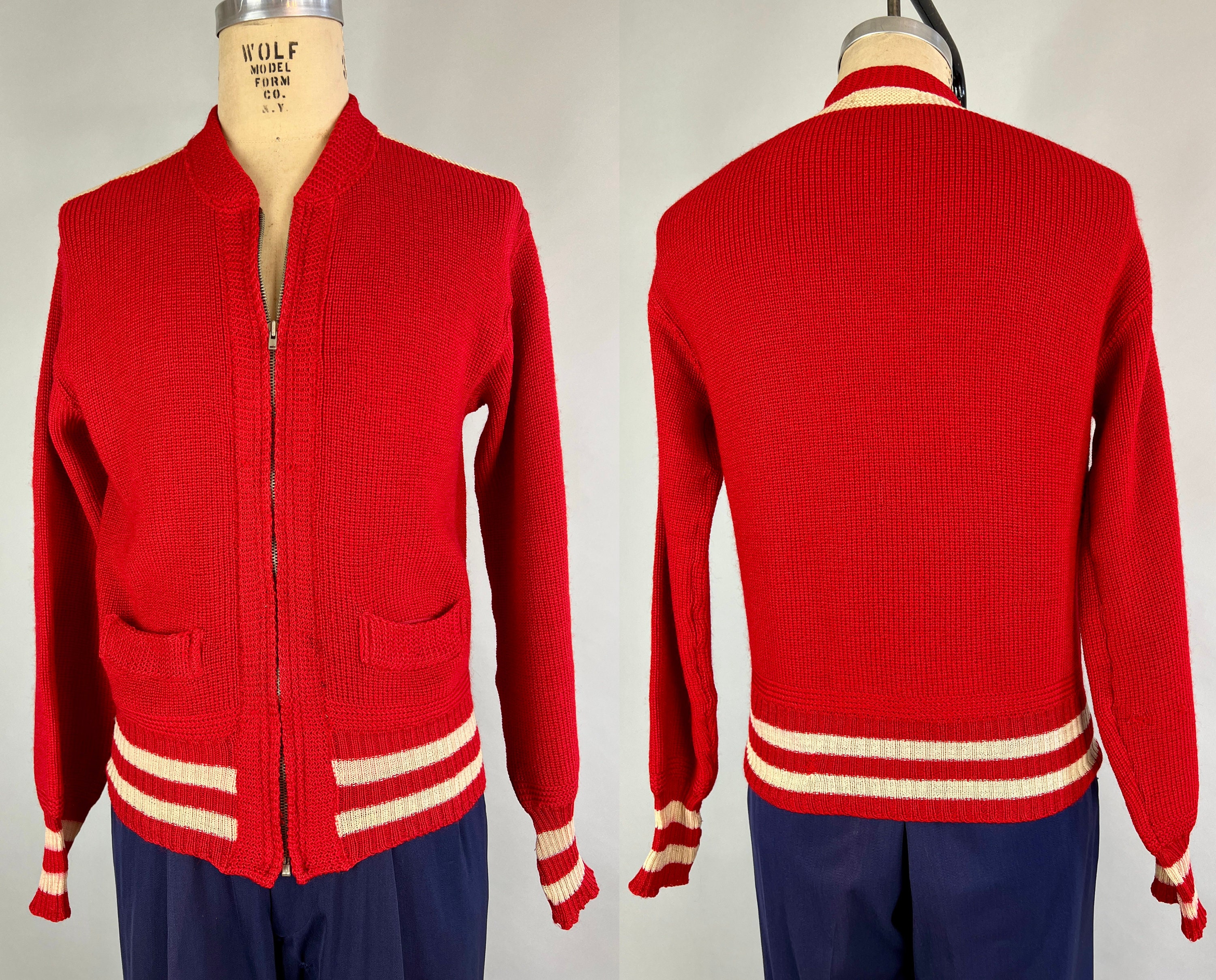 1940s Cool and Casual Cardigan | Vintage 40s Red and White 1940s Cool and Casual Cardigan | Vintage 40s Red and White