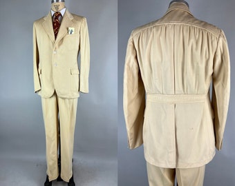 1930s Panama Party Suit | Vintage 30s Ivory White Wool Gabardine Box-Pleated Belted Back "NRA" Jacket and Trousers | Size 40/42 Medium Large