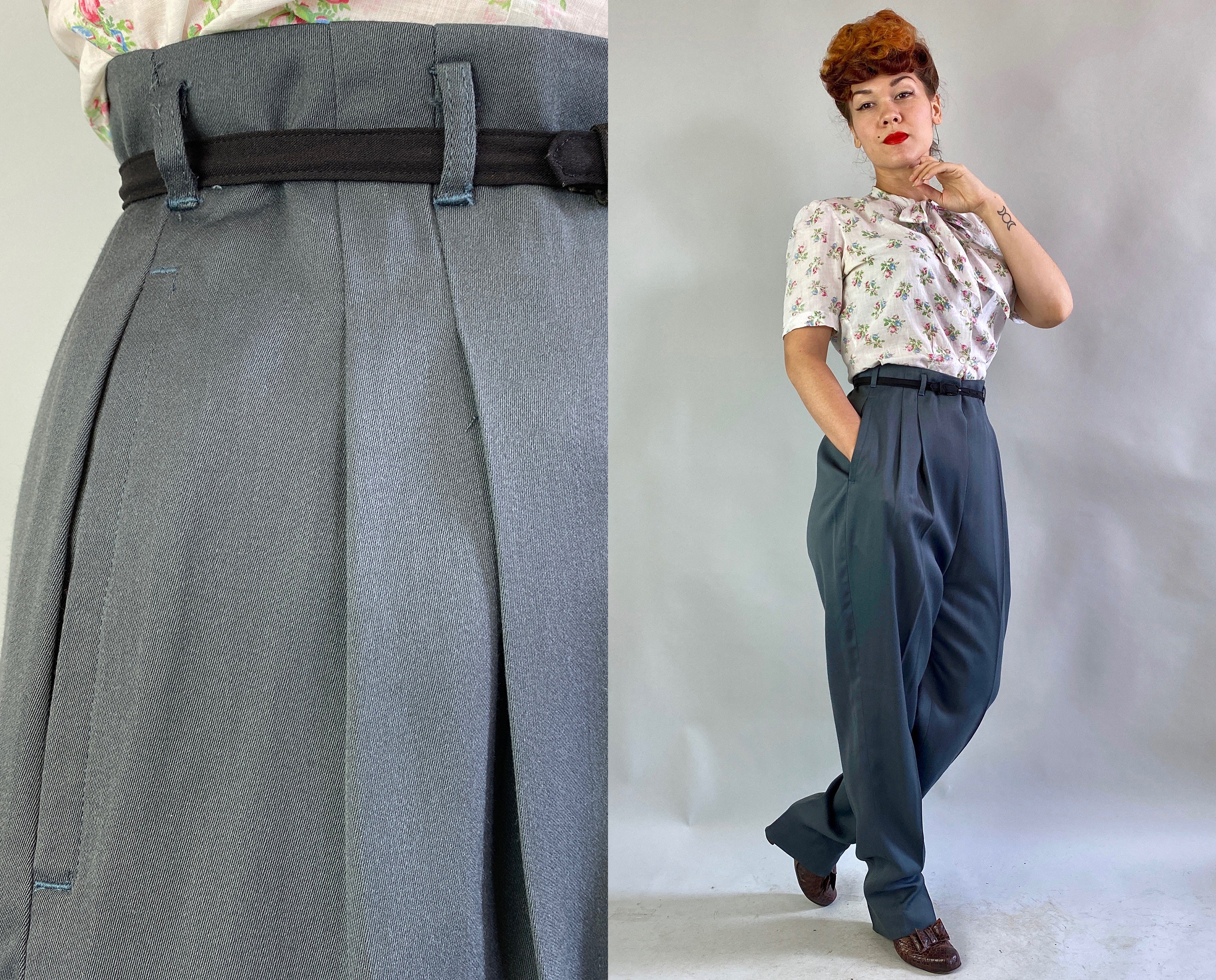 1950s Footloose and Fancy Free Slacks, Vintage 50s Charcoal Grey Rayon Hollywood  Waist Side Zip Trousers Pants