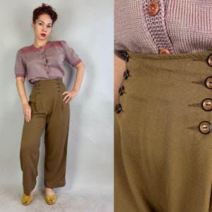 1930s Darling Dietrich Trousers | Vintage 30s Cedar Wool Gabardine