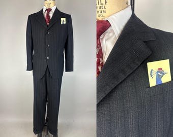 1930s Three-piece Belt-back Suit | Vintage 30s Blue Wool Flecked