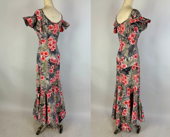 1950s Luau Goddess Gown | Vintage 50s Mottled Bla… - image 7