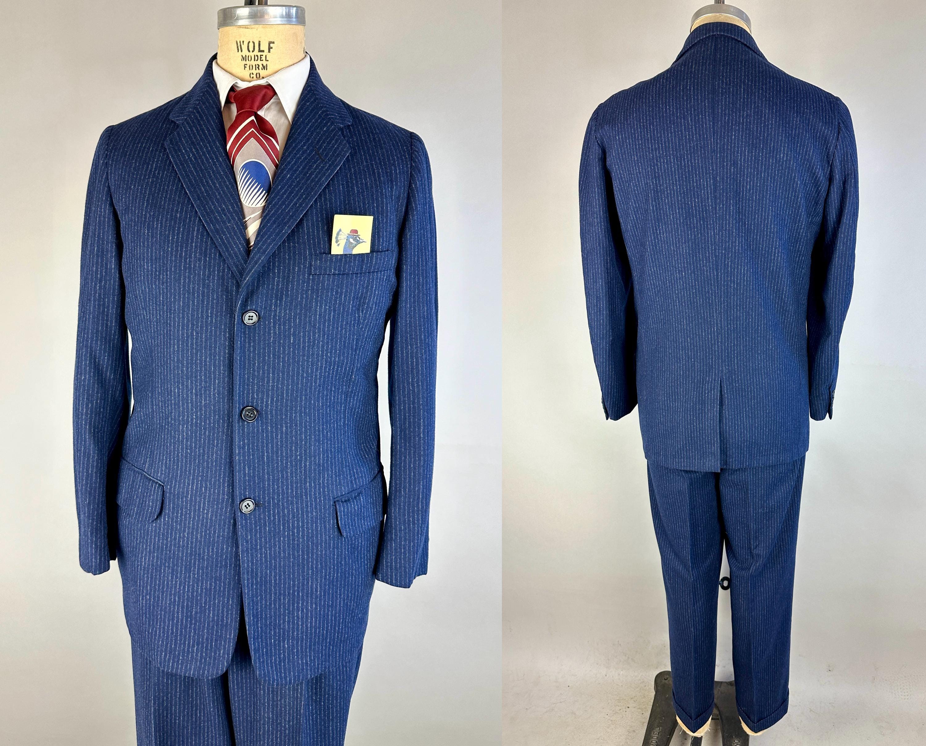 1950s Peake Style Pinstripe Suit | Vintage 50s Midnight Blue
