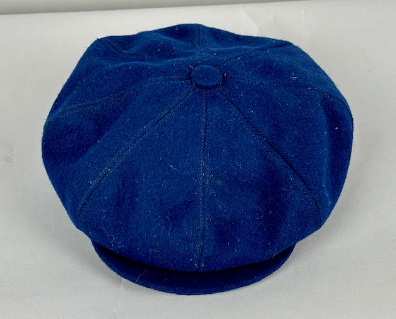 1950s "Borsalino" Baker Boy Cap | Vintage 50s Midnight Blue Wool Brimmed Eight Panel Newsboy Hat with Satin Lining | Large/Extra Large XL