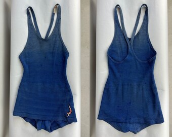 1920s Swim the Ocean Blue Swimsuit | Vintage 20s 