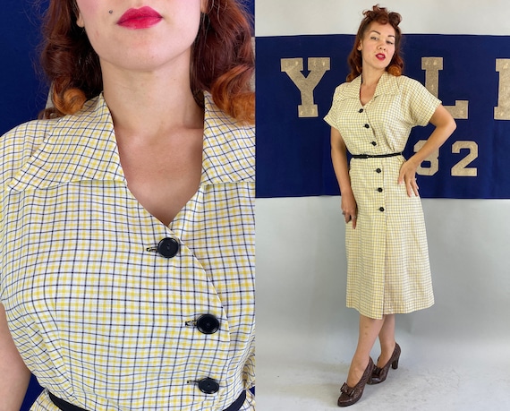 1940s Perfect Plaid Day Dress Vintage 