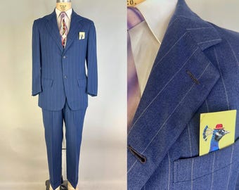 1950s Peake Style Pinstripe Suit | Vintage 50s Midnight Blue Wool
