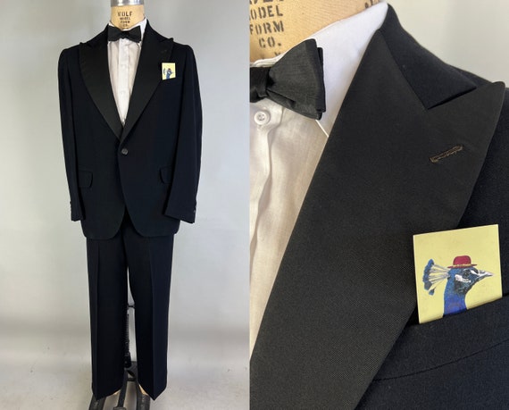 1930s Bluff City Tuxedo | Vintage 30s Black Wool & Silk Faille Peak Lapels Tux Evening Suit fm Memphis Dated 1936! | Size 40/42 Medium/Large