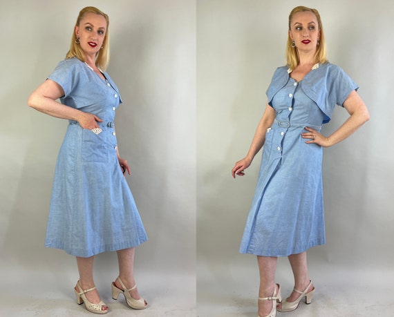 1940s Sunshine Sky Dress Set | Vintage 40s Light … - image 4