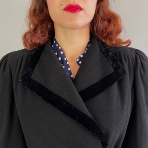 1930s Puffed with Pride Coat Vintage 30s Black Wool Balloon Sleeve Princess Overcoat with Velvet Trim and Padded Puff Shoulders Medium image 5