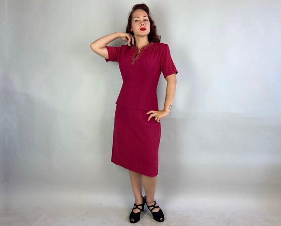 1940s Starlet Soiree Dress | Vintage 40s Raspberr… - image 2