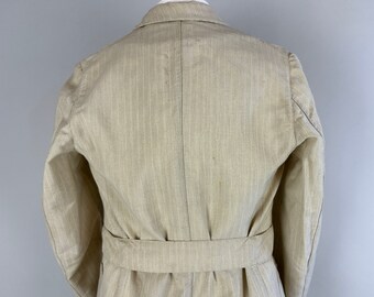 1920s Belted Back Suit | Vintage 20s Antique Oatmeal and White