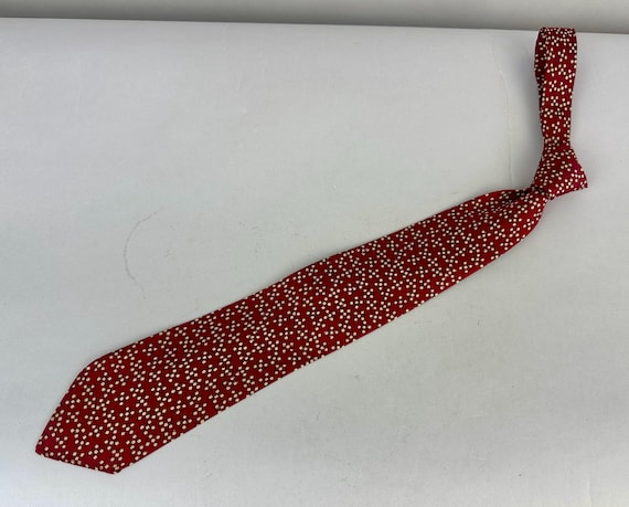 1930s Checkered Charlie Necktie | Vintage 30s Crimson Red and Ivory White Silk Self Tie Cravat with Squares of Checker Boards
