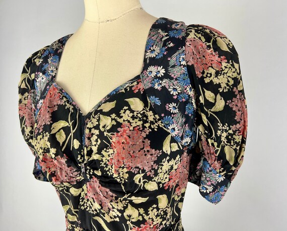 1940s Dark Gardens Dress | Vintage 40s Black Pink… - image 8