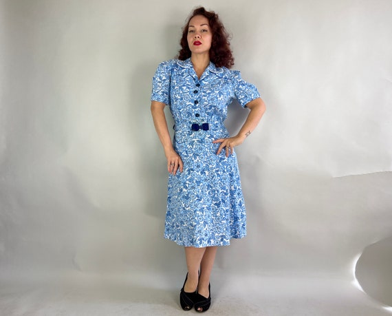 1930s Blossom in Blue Frock | Vintage 30s Blue an… - image 2