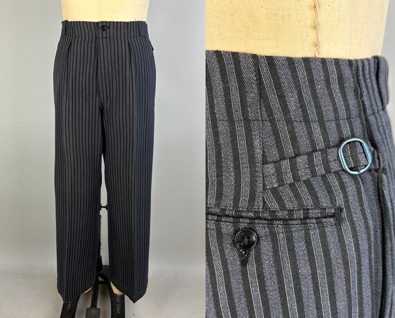 Striped Pattern Wool Pants Slacks Men's Size W34 unclear black type Vintage Second Hand