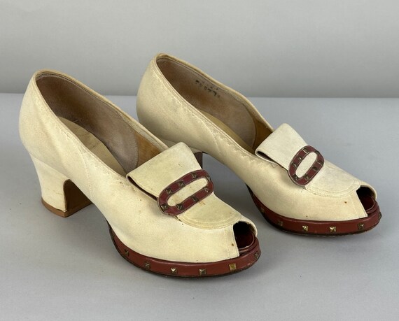 1930s Stunning Studded Shoes | Vintage 30s Ivory … - image 4