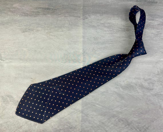 1930s Polkadots and Moonbeams Necktie | Vintage 40s Midnight Blue and Pink Swiss Dots Silk Self Tie Cravat
