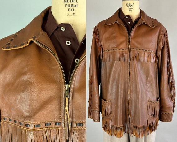 1940s Rebel Wrangler Jacket | Vintage 40s Dark and Copper Brown Two-Tone Fringed Cowboy Leather Western Coat w/Button Cuffs | Extra Large XL