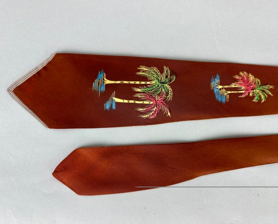 1940s Pretty Palms Necktie | Vintage 40s Brown Ac… - image 2