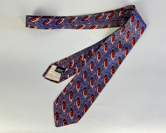 1940s Winning Battleship Necktie | Vintage 40s Silk Self Tie with Geometric Pattern in Amethyst, Garnet, Black, and White by "Arrow"