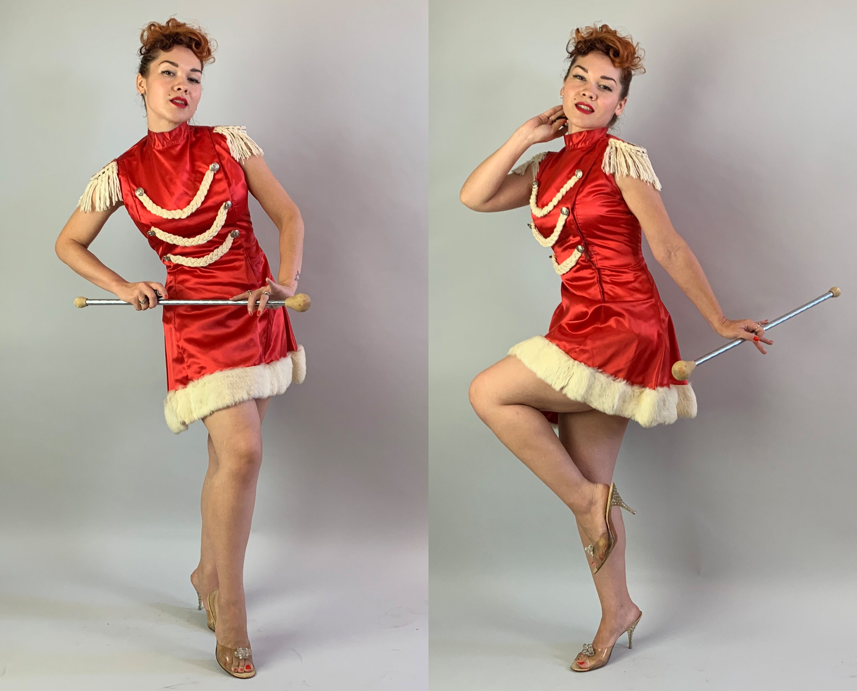 1940s Magnificent Majorette Costume Vintage 40s Red Satin Dress And 