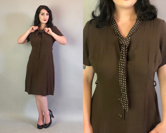 1930s Chocolate Playful Cotton Dress | Volup Vinta