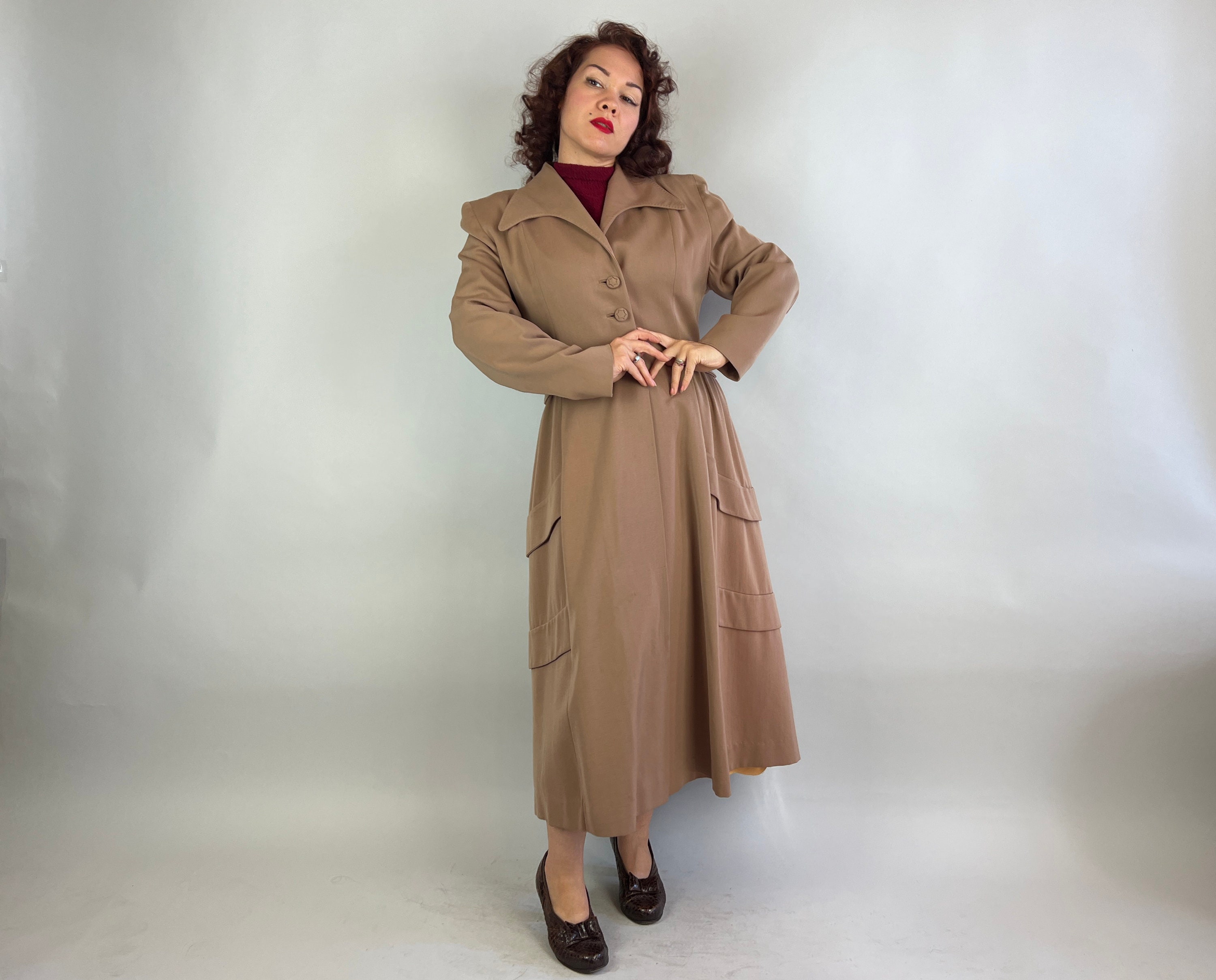 1940s Detective Donna Frock Trench Coat | Vintage 40s Camel Beige Wool ...