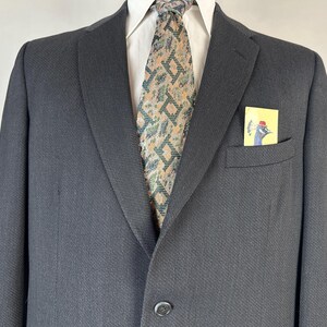 1950s Don't Fence Me In Suit | Vintage 50s Two Piece Charcoal Grey Wool Jacket & Trousers Set w/Chain Link Fishnet Weave | Size 42 Large image 4