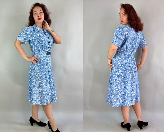 1930s Blossom in Blue Frock | Vintage 30s Blue an… - image 9