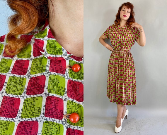 1940s Fun and Fruity Frock | Vintage 40s White Ray