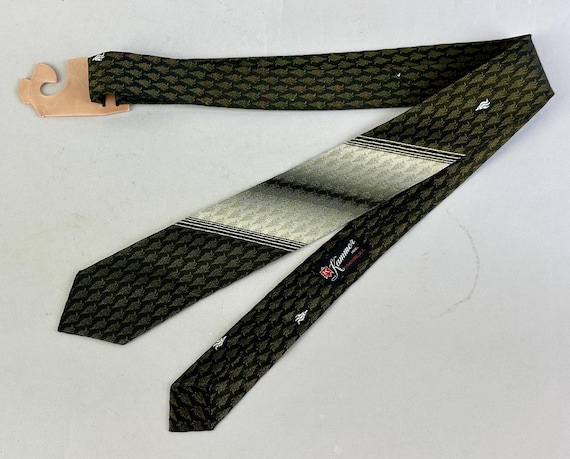 1950s Torchbearer Tie | Vintage 50s Deadstock Black Silver and Gold Rayon Brocade Skinny Self Necktie Cravat with Flame Torch