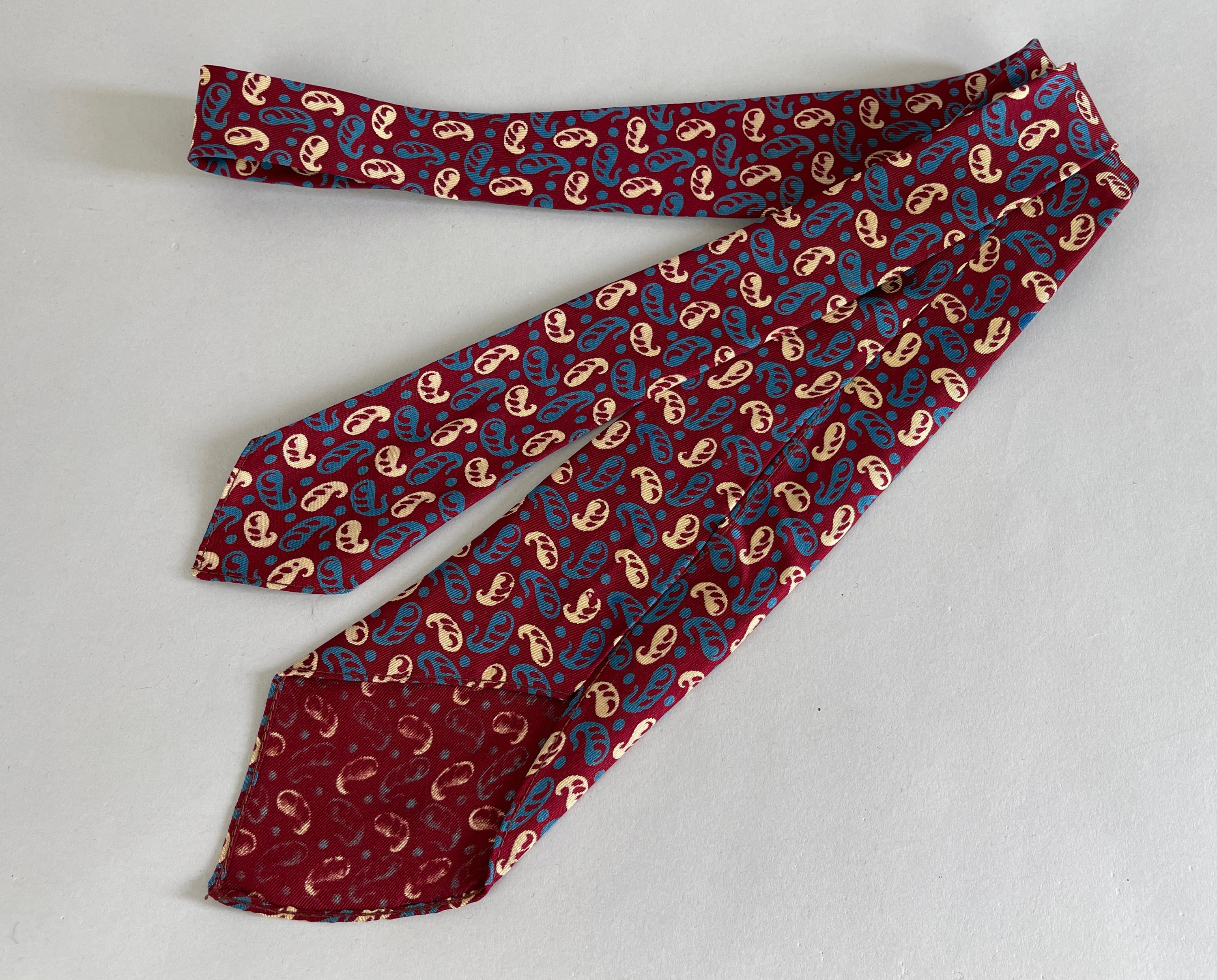 1930s Great Gatsby Mens Necktie | Vintage 30s Magenta Red with Blue ...