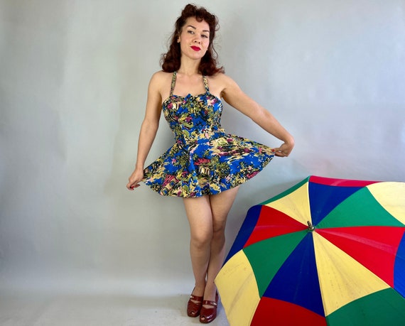 1940s Pinup Peggy Playsuit | Vintage 40s Colorful… - image 4