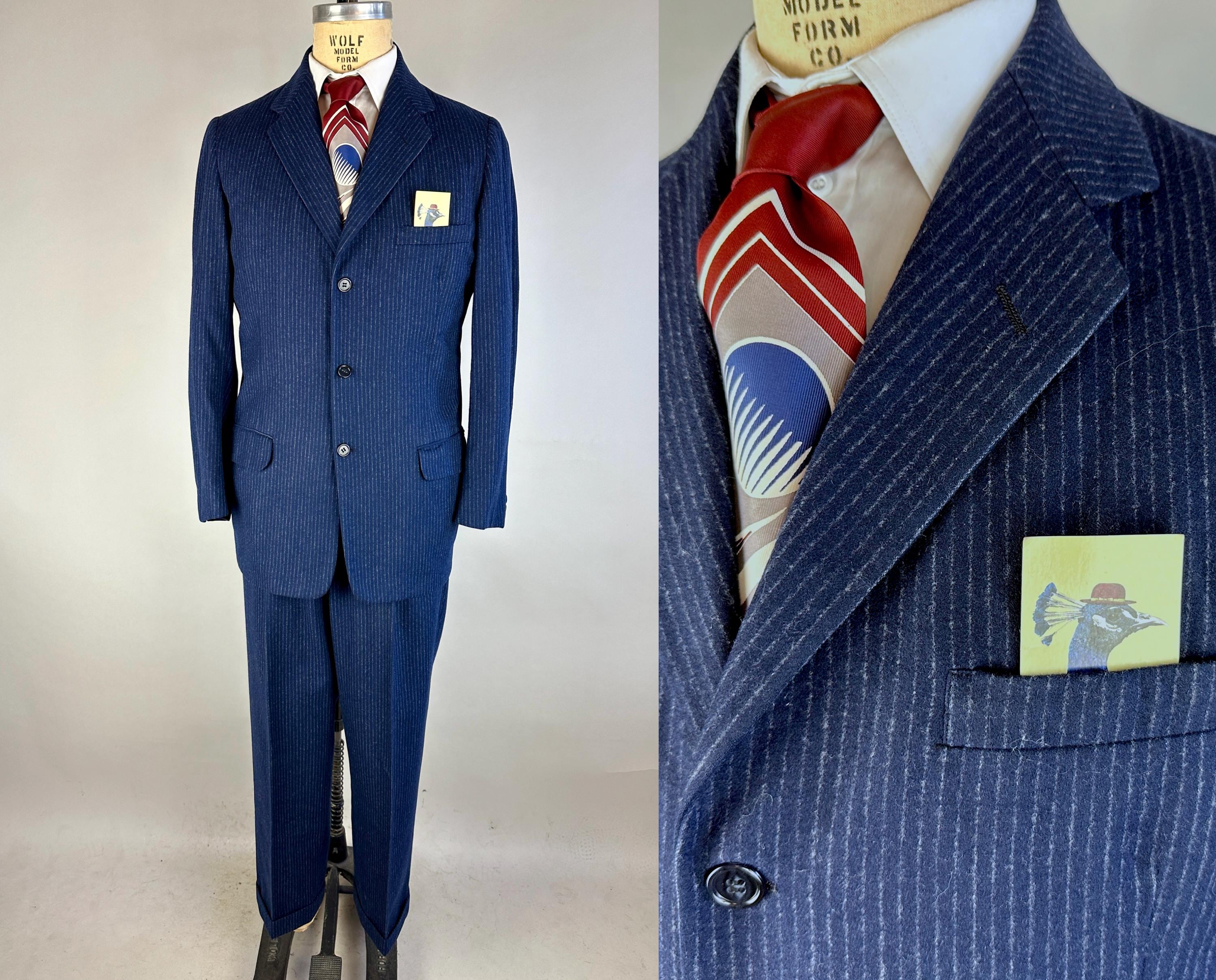 1950s Peake Style Pinstripe Suit | Vintage 50s Midnight Blue