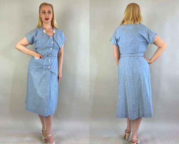 1940s Sunshine Sky Dress Set | Vintage 40s Light … - image 2