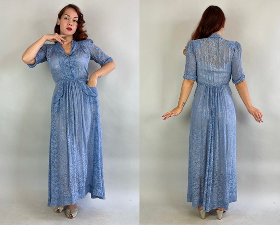 1930s Garden Gala Gown | Vintage 30s Sky Blue Sem… - image 9