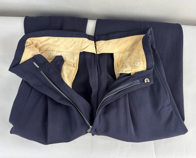 1950s Smart Supper Suit | Vintage 50s Blue Wool Single Breasted After Dinner Button Jacket & Hollywood Waist Trousers | Size 40 Medium image 8
