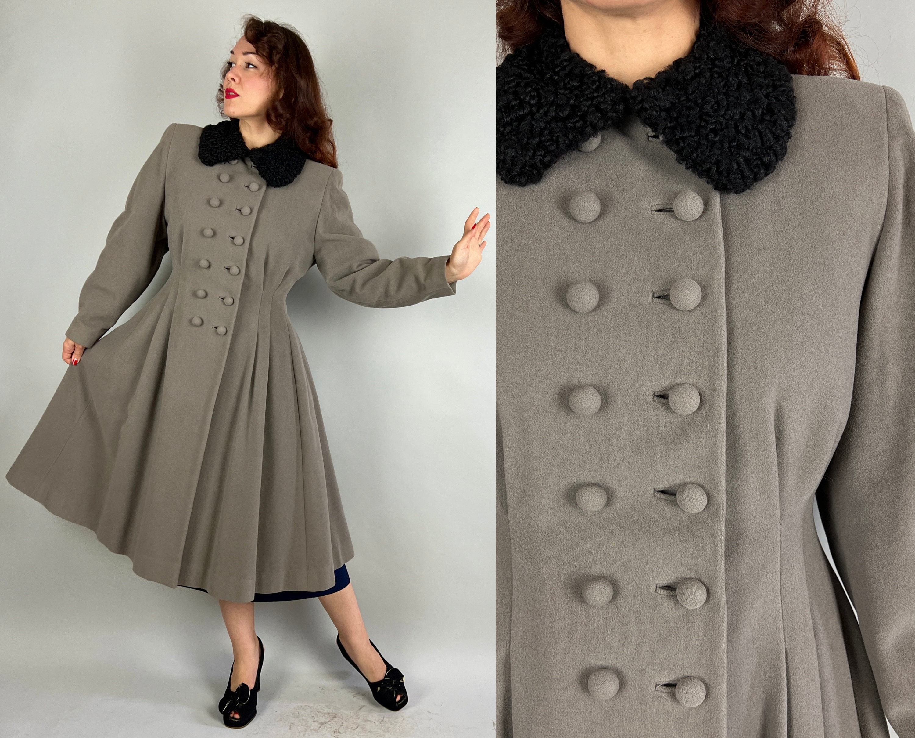 1940s Princess in Pewter Coat | Vintage 40s Grey Wool Full Skirt