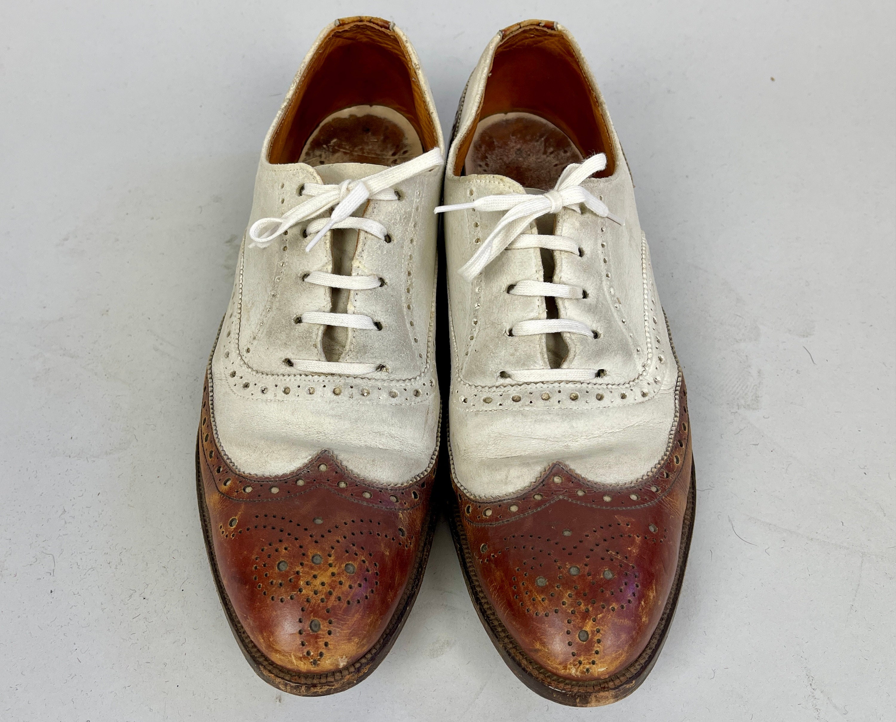 Vintage 1920's 30's mens Leather Two Tone Wing tip Spectator Jazz